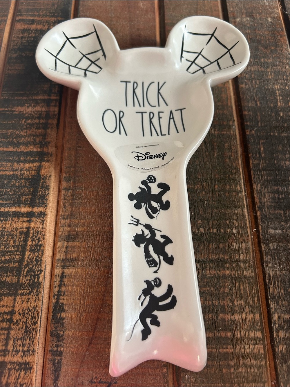 Rae Dunn Disney Mickey Halloween Trick Or Treat Spoon Rest Spider Web NEW